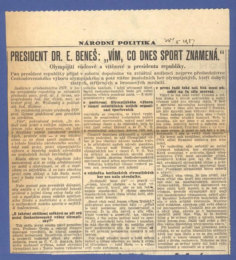 Náhledový obrázek předmětu Novinová zpráva o audienci Č.O.V. u prezidenta Beneše