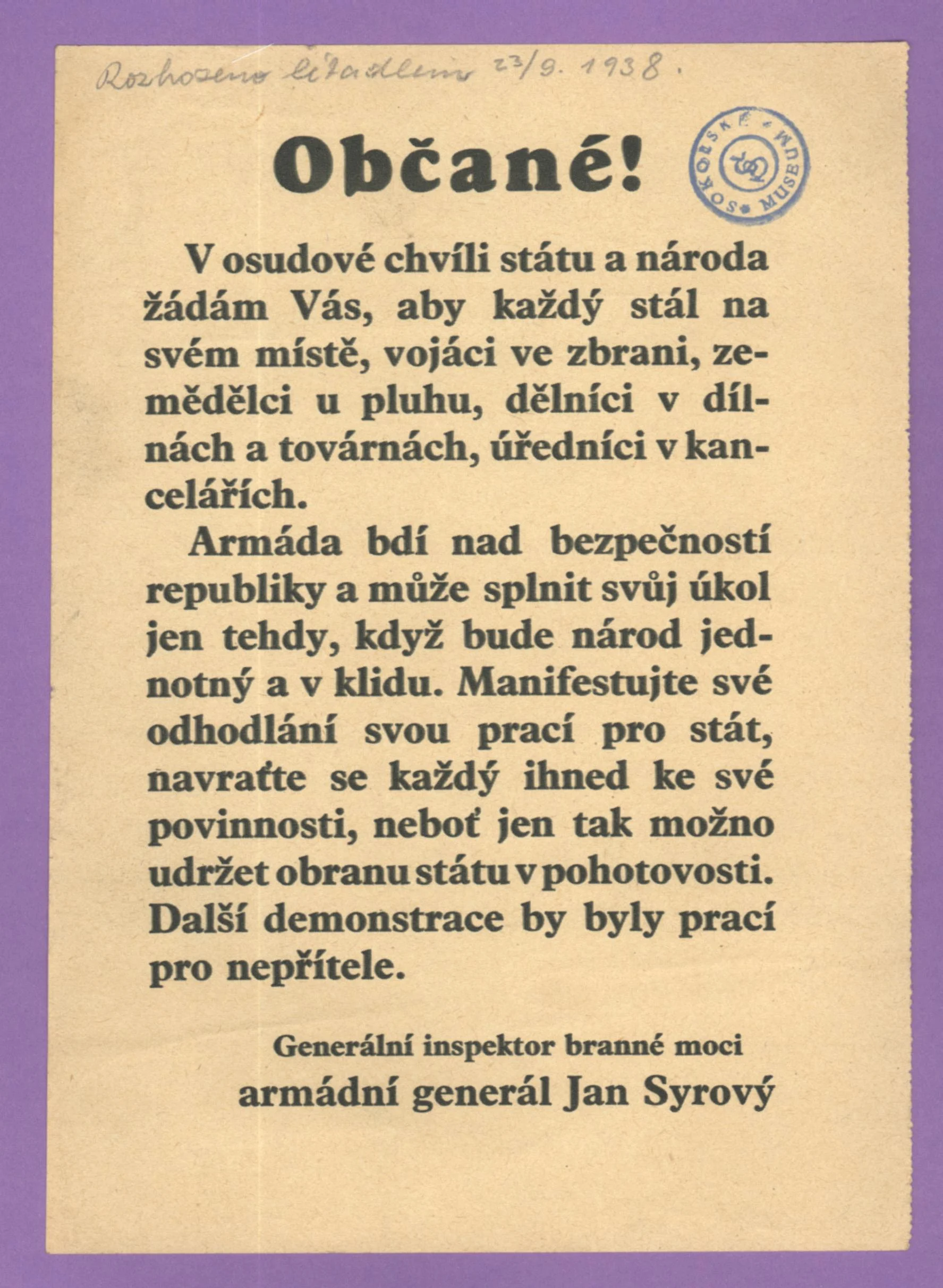 Náhledový obrázek předmětu Výzva generála Jana Syrového