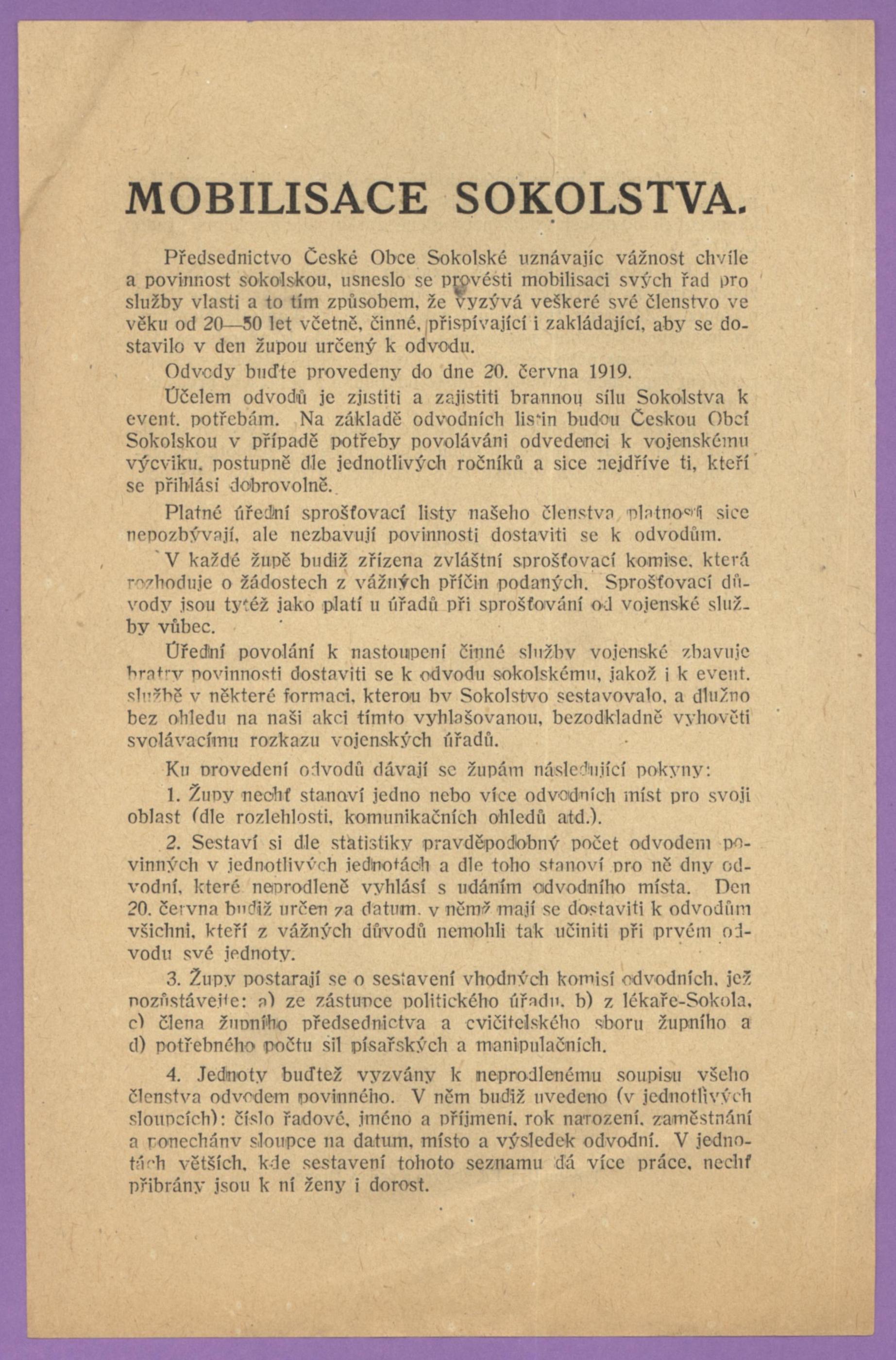 Náhledový obrázek Mobilisace Sokolstva (1919) - 1