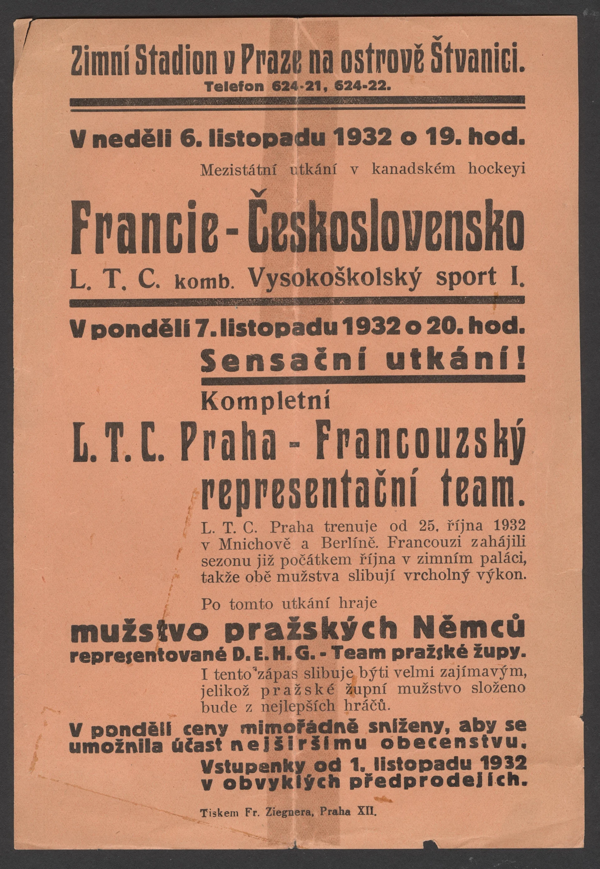 Náhledový obrázek předmětu Program mezistátního utkání Francie - Československo