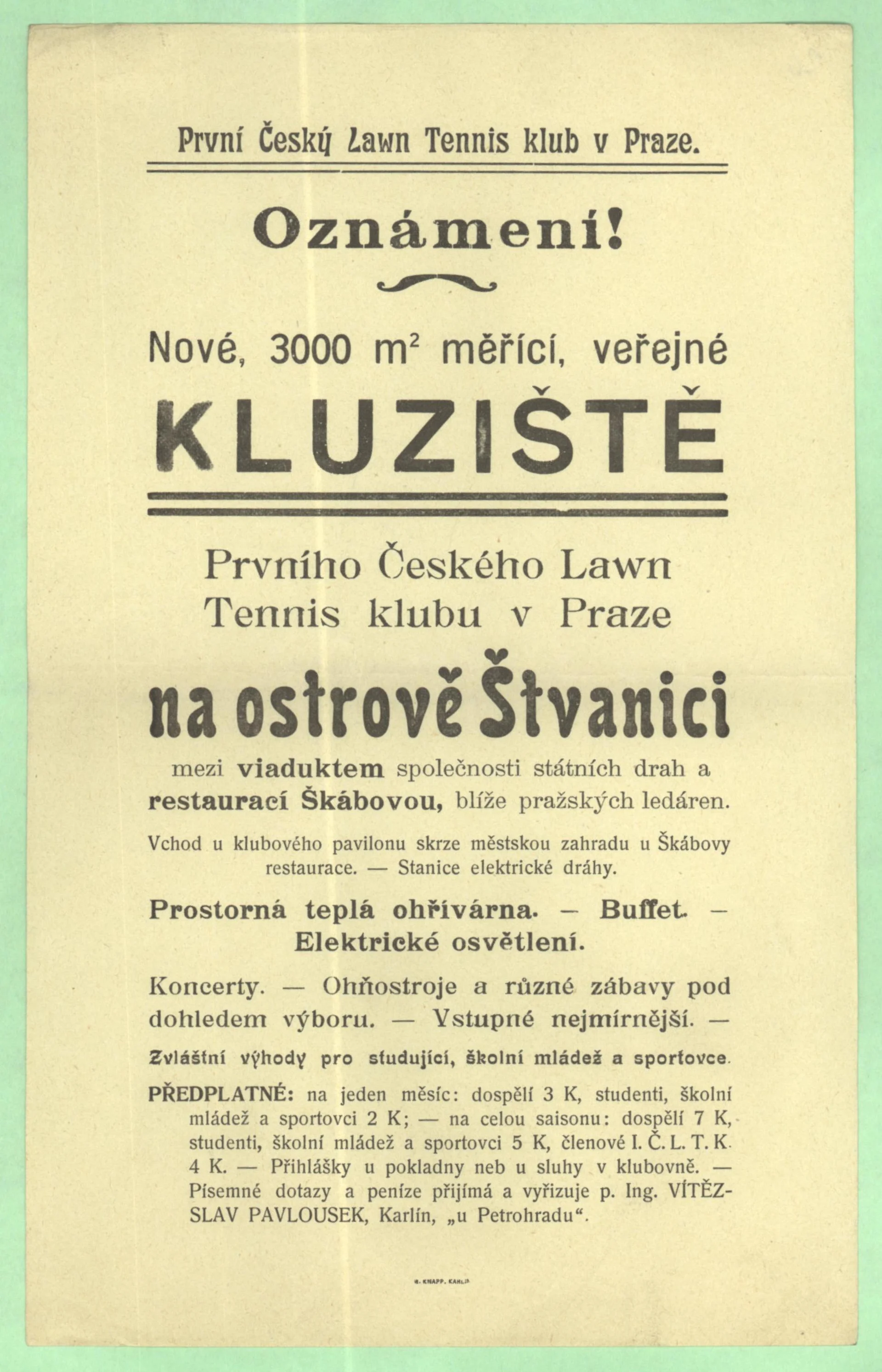 Náhledový obrázek předmětu Oznámení o otevření kluziště na Štvanici