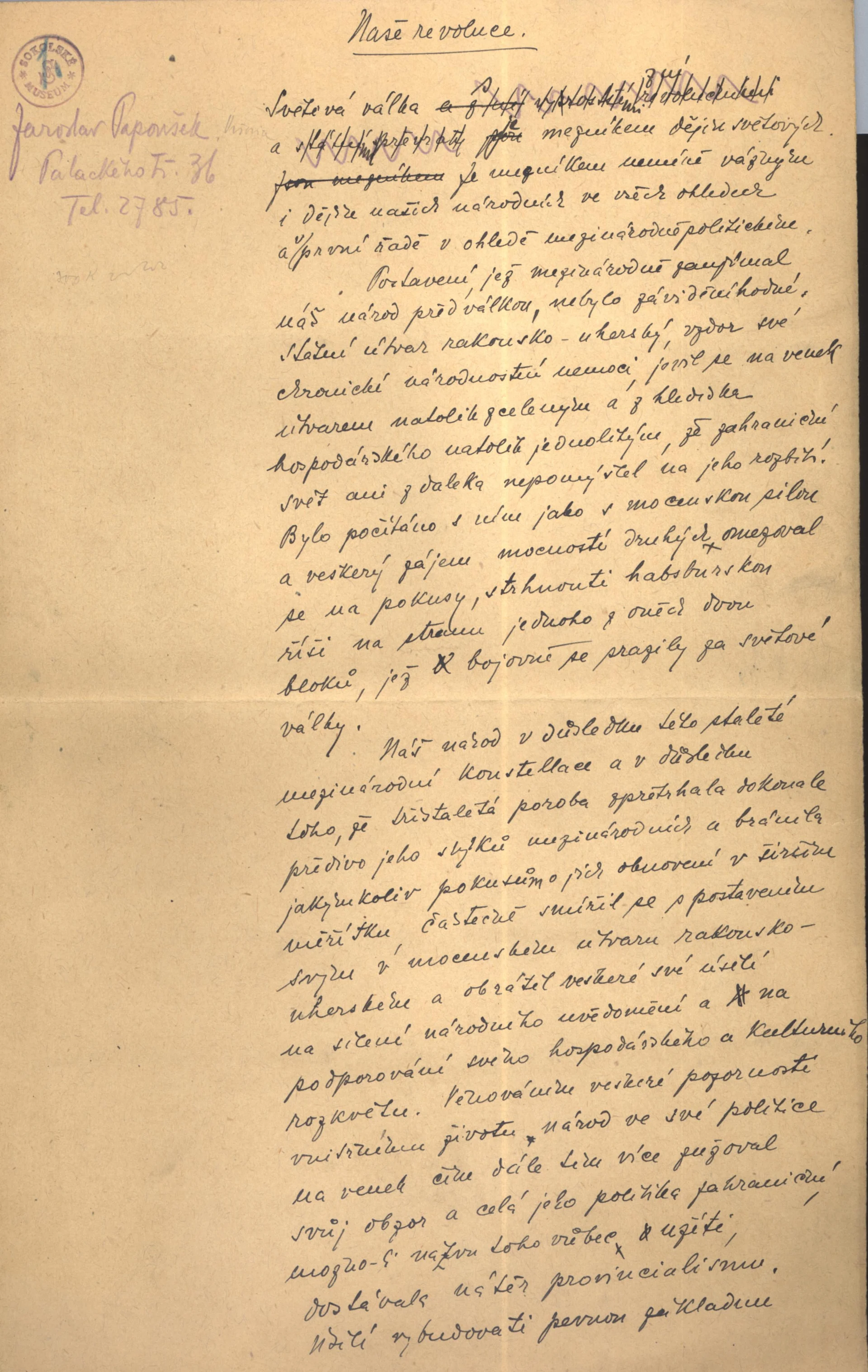 Obrázek J. Papoušek. Naše revoluce