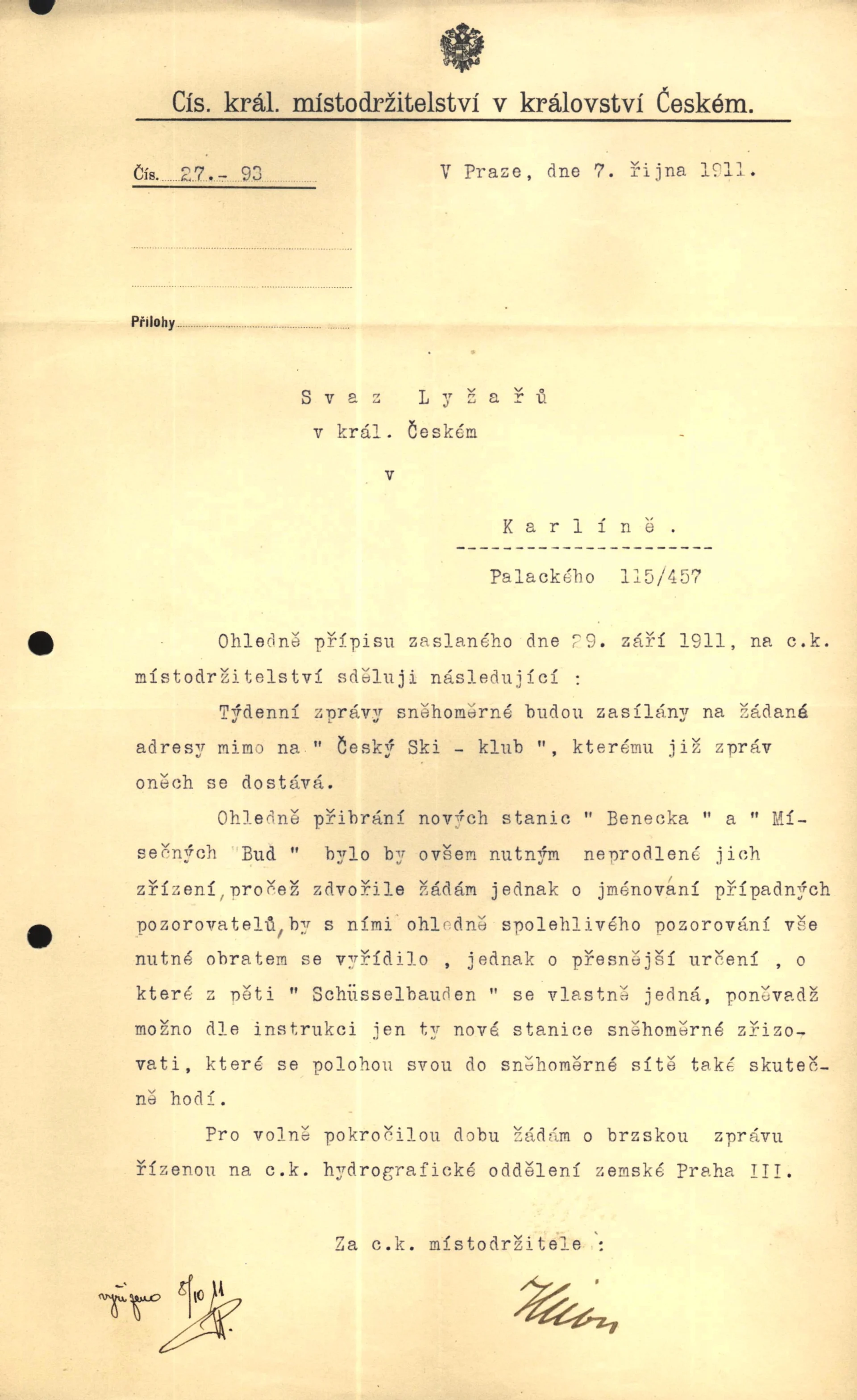 Náhledový obrázek předmětu Vyřízení přípisu o týdenních zprávách sněhoměrných