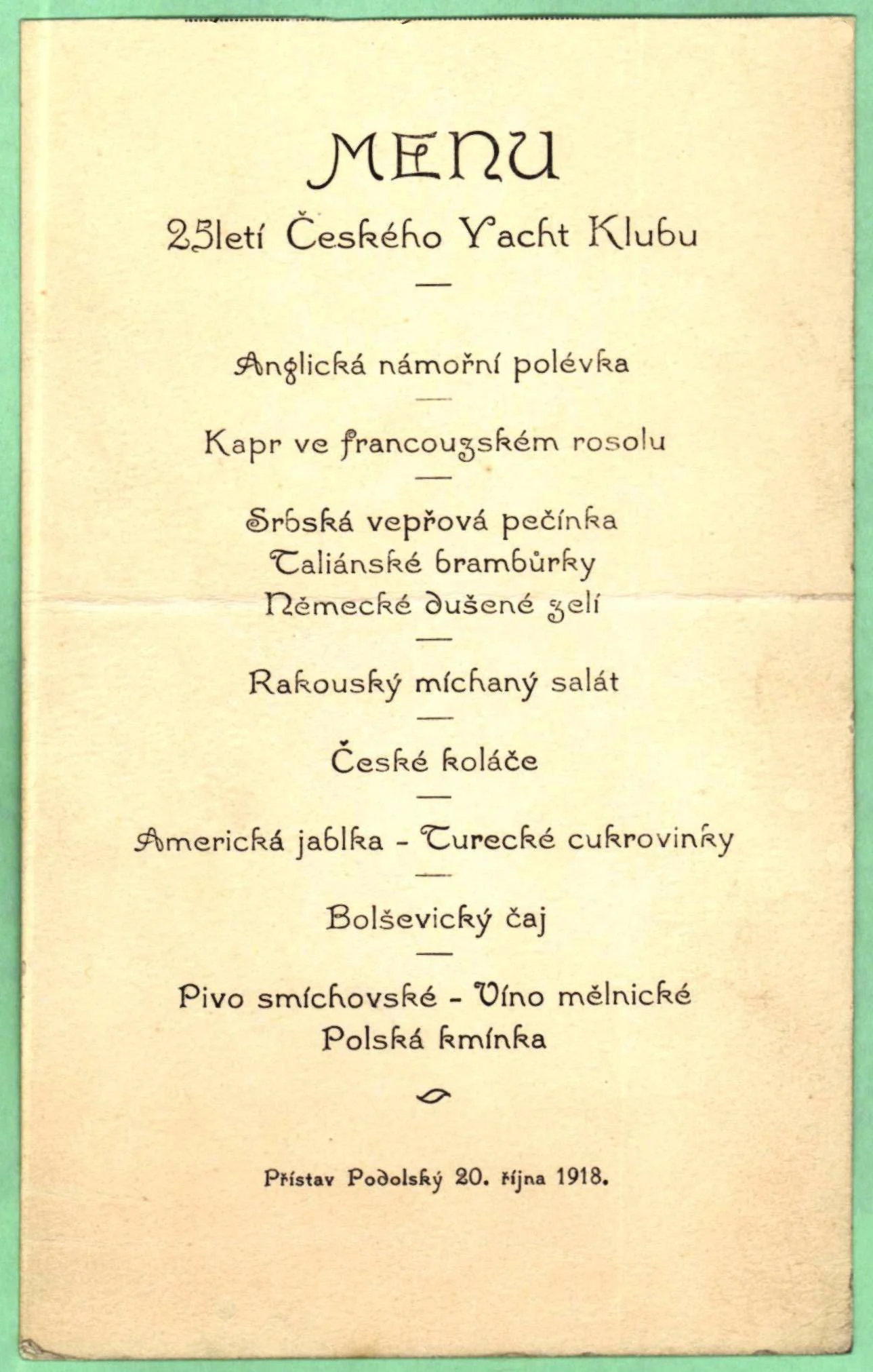 Náhledový obrázek předmětu Menu na oslavě 25 let Českého Yacht-Klubu