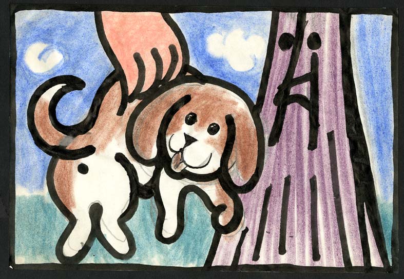 Náhledový obrázek Studie k ilustraci - Barevná pohádka pro štěňátka - 1