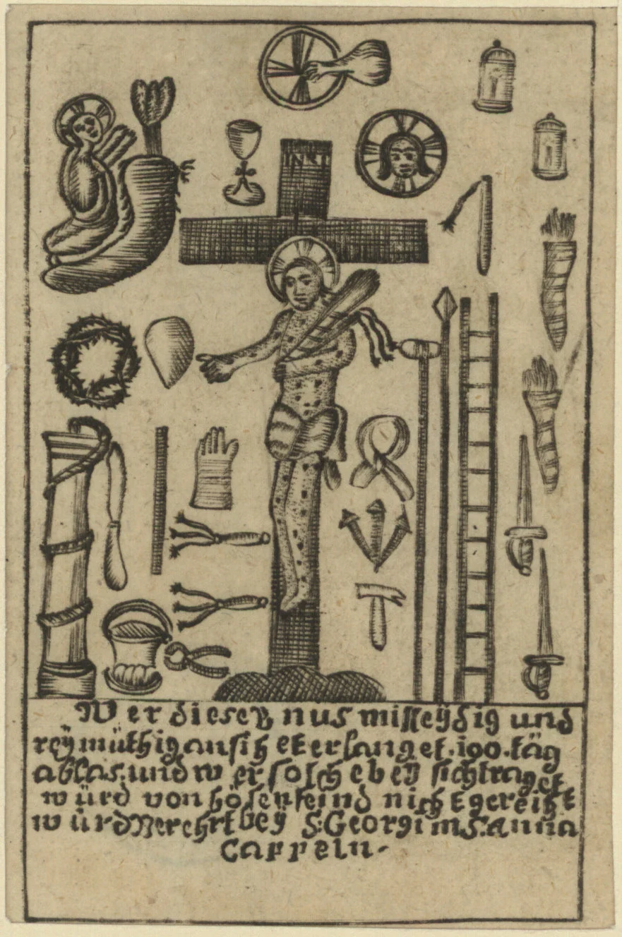 Obrázek Ježíš - Ukřižovaný a nástroje mučení bey S. Georg in Sancta Anna Cappeln