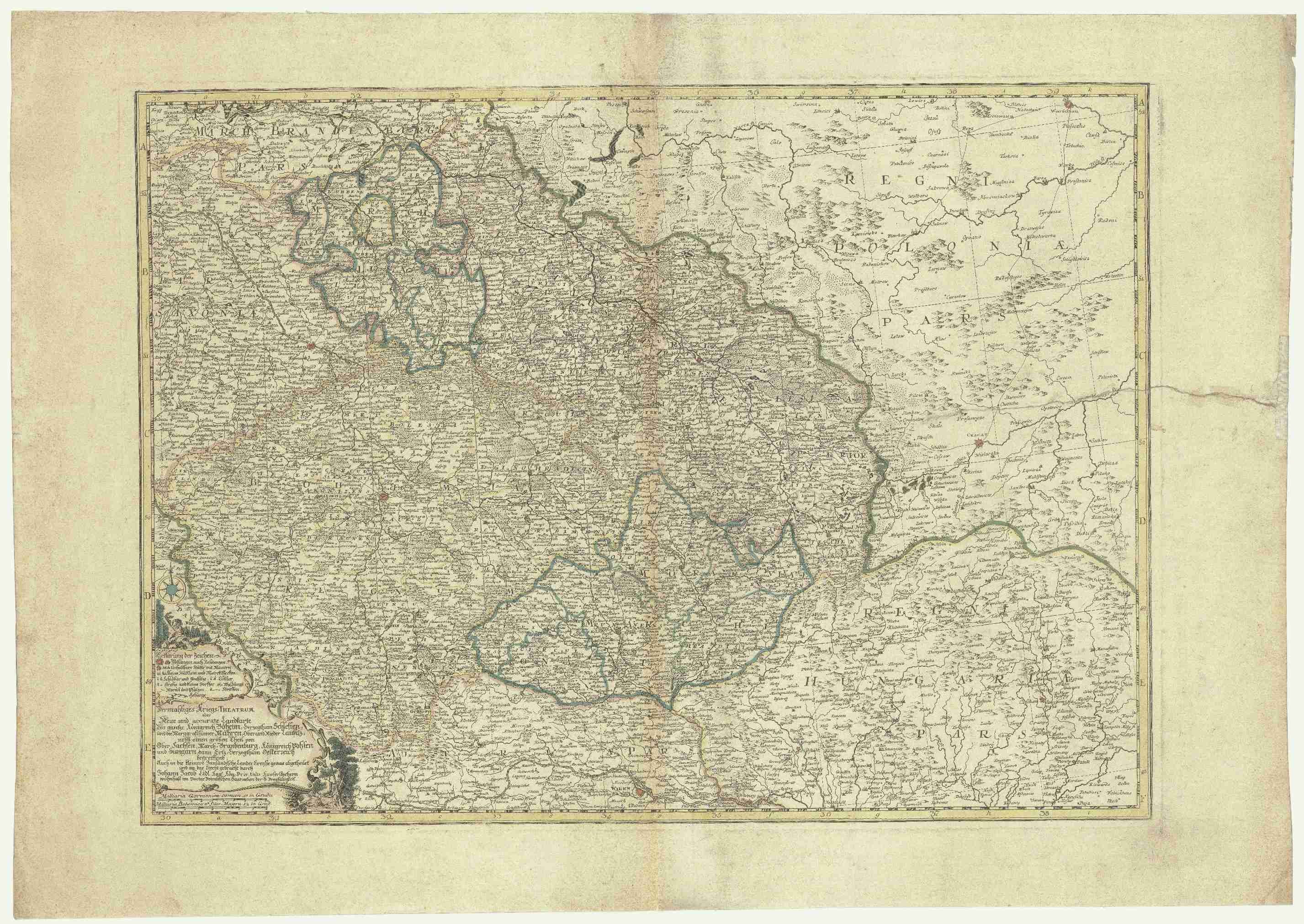 Náhledový obrázek Dermahliges Kriegs-Theatrum oder neue und accurate Landkarte das gantze Königreich Böheim, Herzogthum Schlesien, und die Marggrafthümer Mähren, Ober- und Nieder Lausitz, nebst einen großen Theil von Ober Sachsen, March-Brandenburg, Königreich Pohlen und H - 1