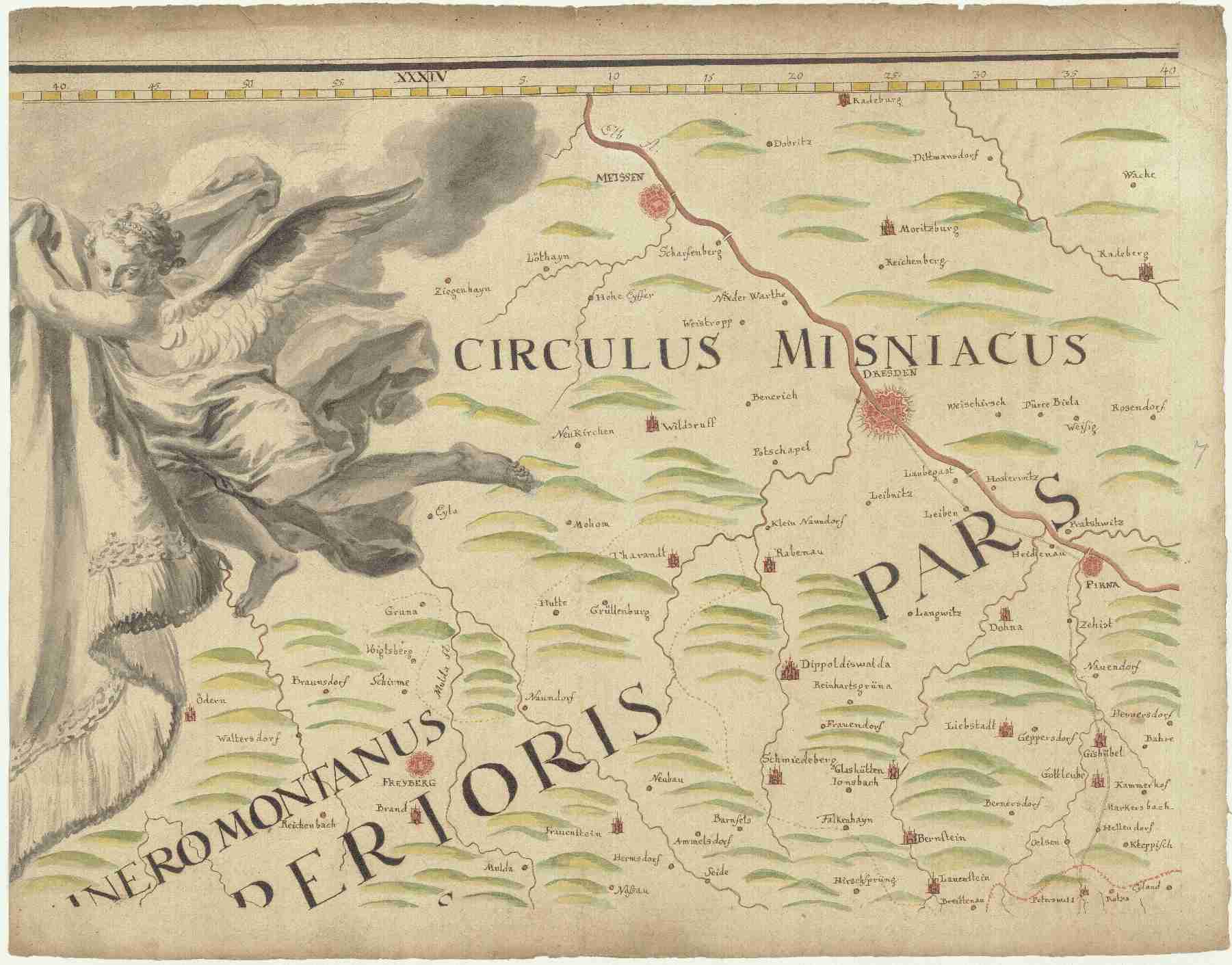 Náhledový obrázek Mappa Geographica Regni Bohemiae in duodecim circulos divisae cum Comitatu Glacensi et Districtu Egerano adiunctis circumiacentium regionum partibus conterminis ex accurata totius Regni perlustratione et geometrica dimensione omnibus ut par est numeris ab - 1