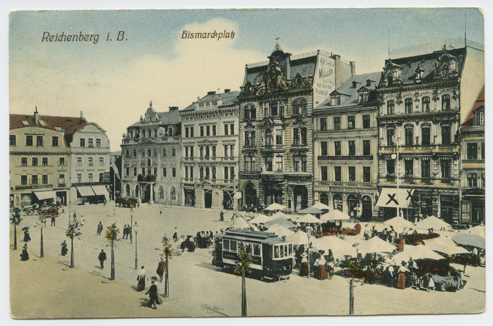 Náhledový obrázek Liberec - Sokolovské náměstí od arciděkanského chrámu ´Reichenberg i. B. Bismarckplatz.´ - 1