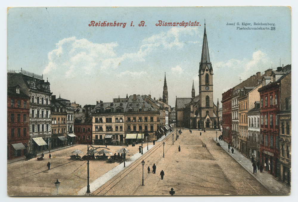 Náhledový obrázek Liberec - Sokolovské náměstí s arciděkanským kostelem ´Reichenberg i. B. Bismarckplatz.´ - 1