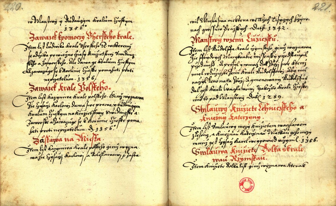 Náhledový obrázek Zřízení privilegií koruny a království českého jinak Registrum na deset truhlic z r. 1501 - 88