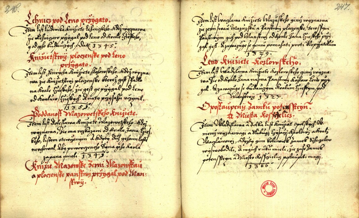 Náhledový obrázek Zřízení privilegií koruny a království českého jinak Registrum na deset truhlic z r. 1501 - 260