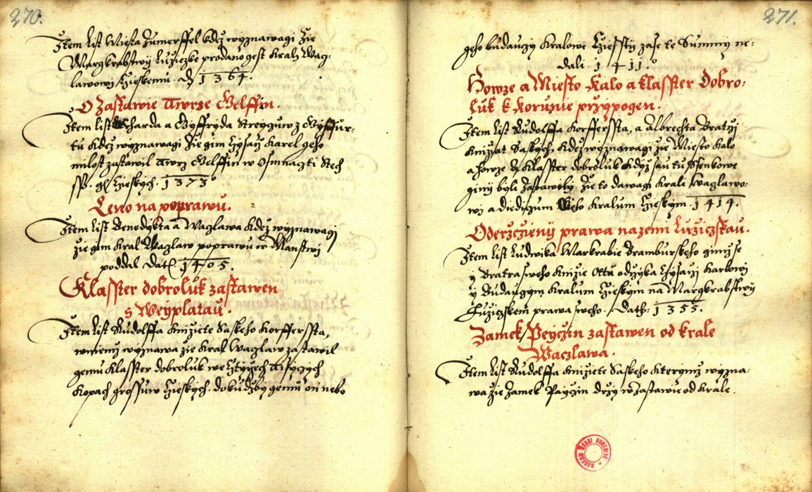Náhledový obrázek Zřízení privilegií koruny a království českého jinak Registrum na deset truhlic z r. 1501 - 22