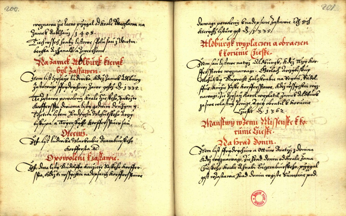 Náhledový obrázek Zřízení privilegií koruny a království českého jinak Registrum na deset truhlic z r. 1501 - 80