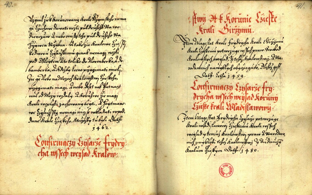 Náhledový obrázek Zřízení privilegií koruny a království českého jinak Registrum na deset truhlic z r. 1501 - 214