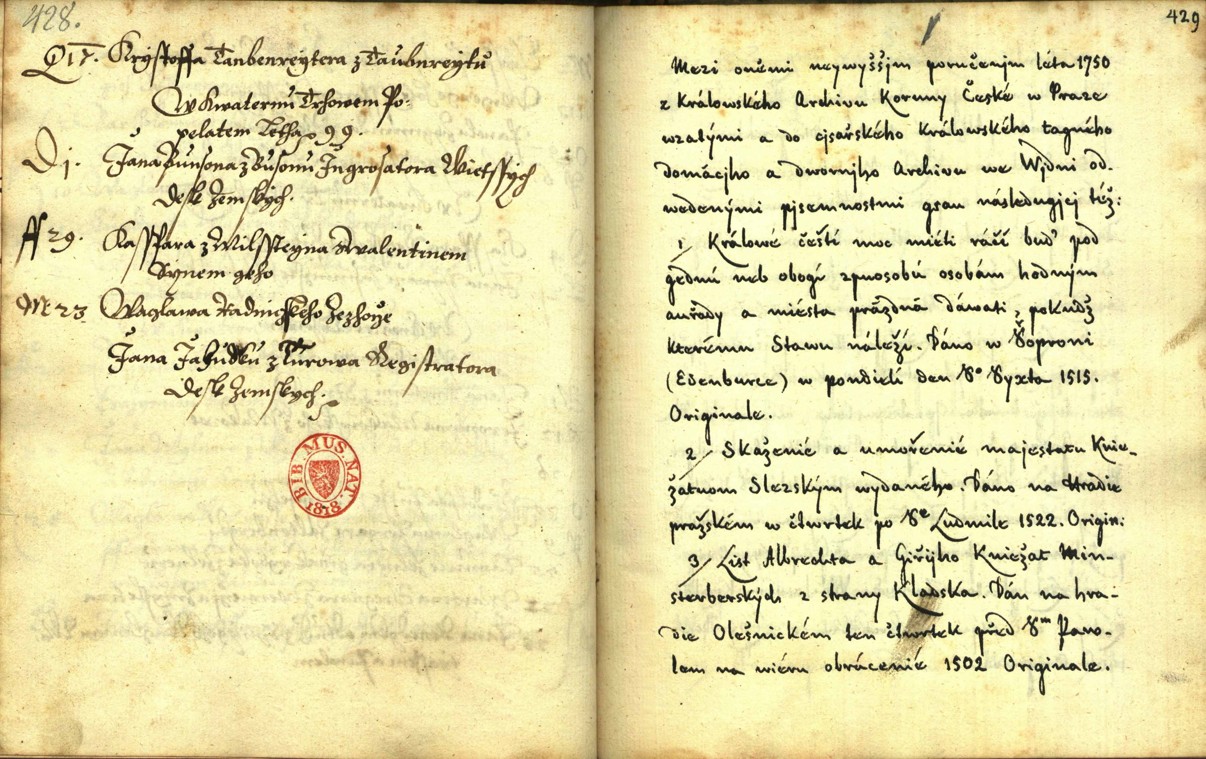 Náhledový obrázek Zřízení privilegií koruny a království českého jinak Registrum na deset truhlic z r. 1501 - 35