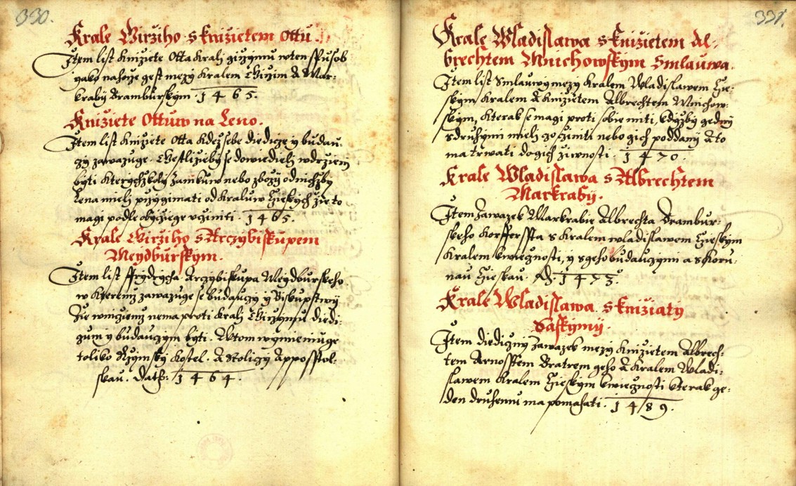 Náhledový obrázek Zřízení privilegií koruny a království českého jinak Registrum na deset truhlic z r. 1501 - 95