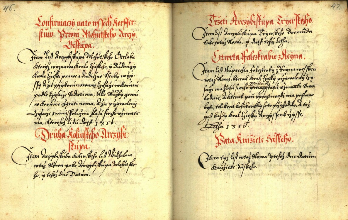 Náhledový obrázek Zřízení privilegií koruny a království českého jinak Registrum na deset truhlic z r. 1501 - 270