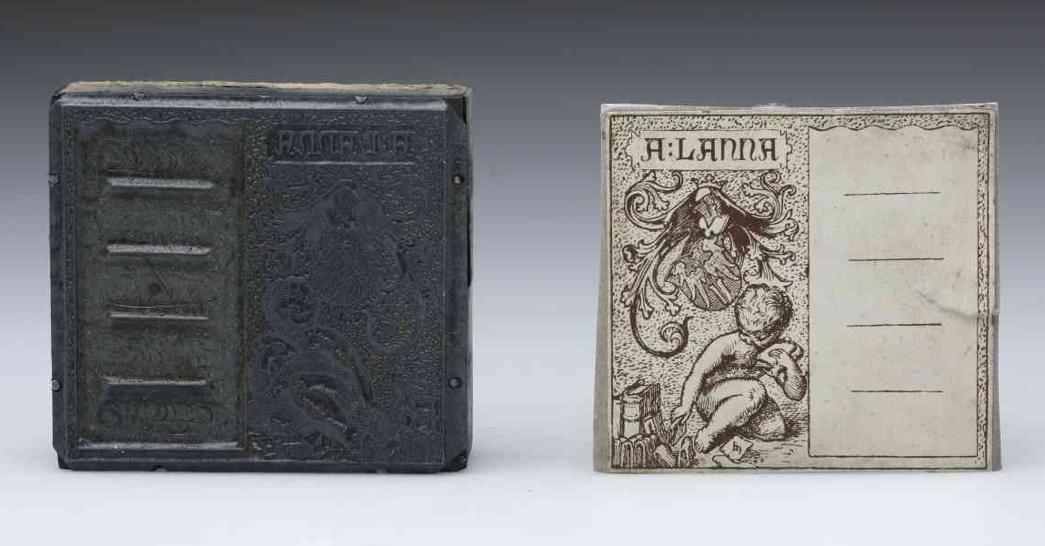 Náhledový obrázek Zinkografický štoček exlibris Vojtěcha Lanny - 1