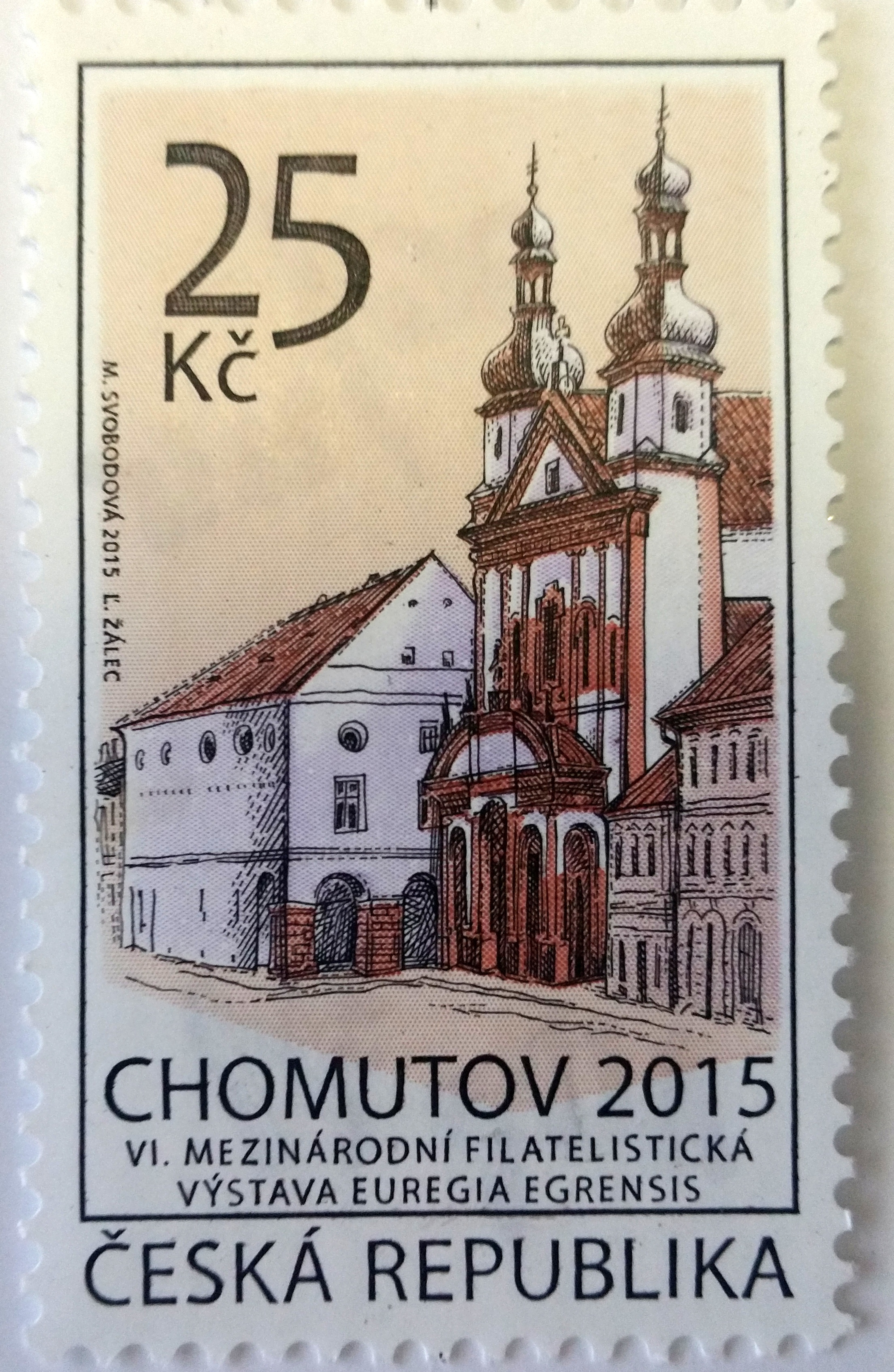 Náhledový obrázek Poštovní známka Chomutov - Průčelí kostela sv. Ignáce a galerie Špejchar - 1