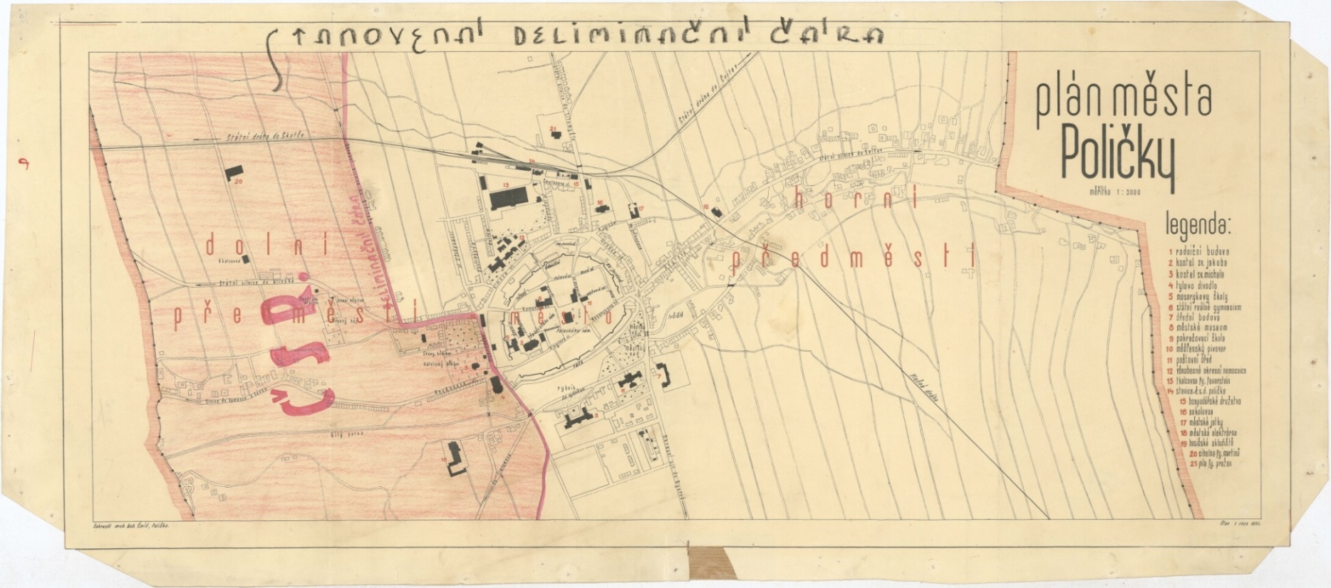 Náhledový obrázek Polička, delimitační čára z 10.10.1938 - mapa - 1