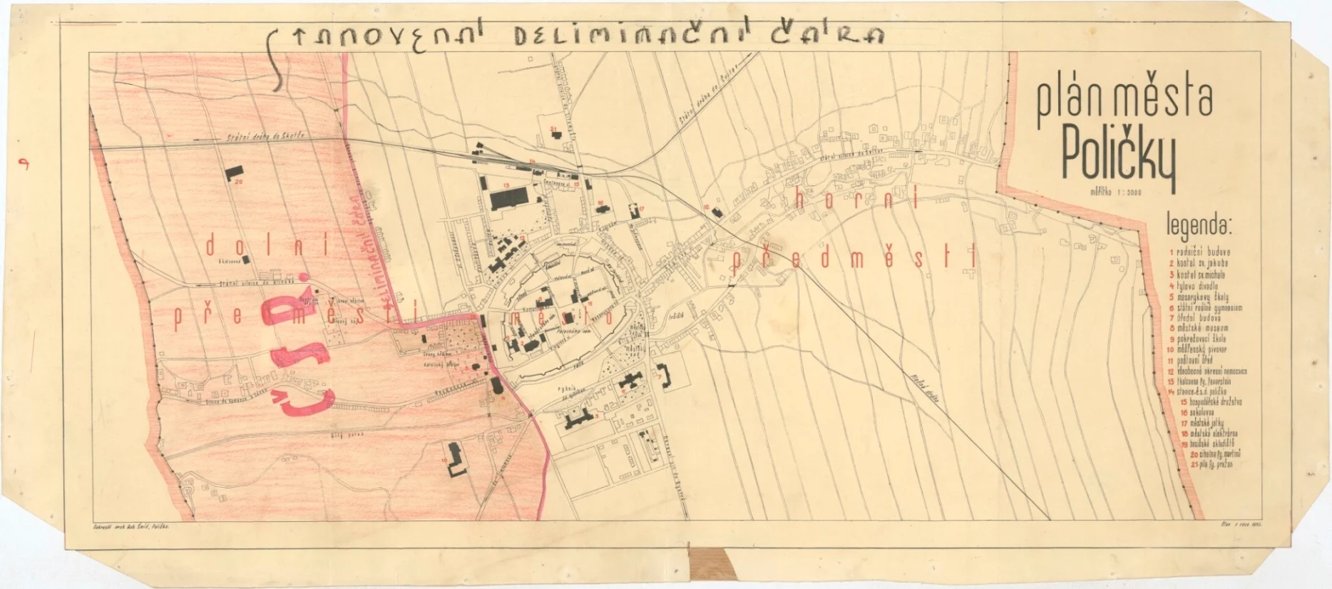 Náhledový obrázek předmětu Polička, delimitační čára z 10.10.1938 - mapa