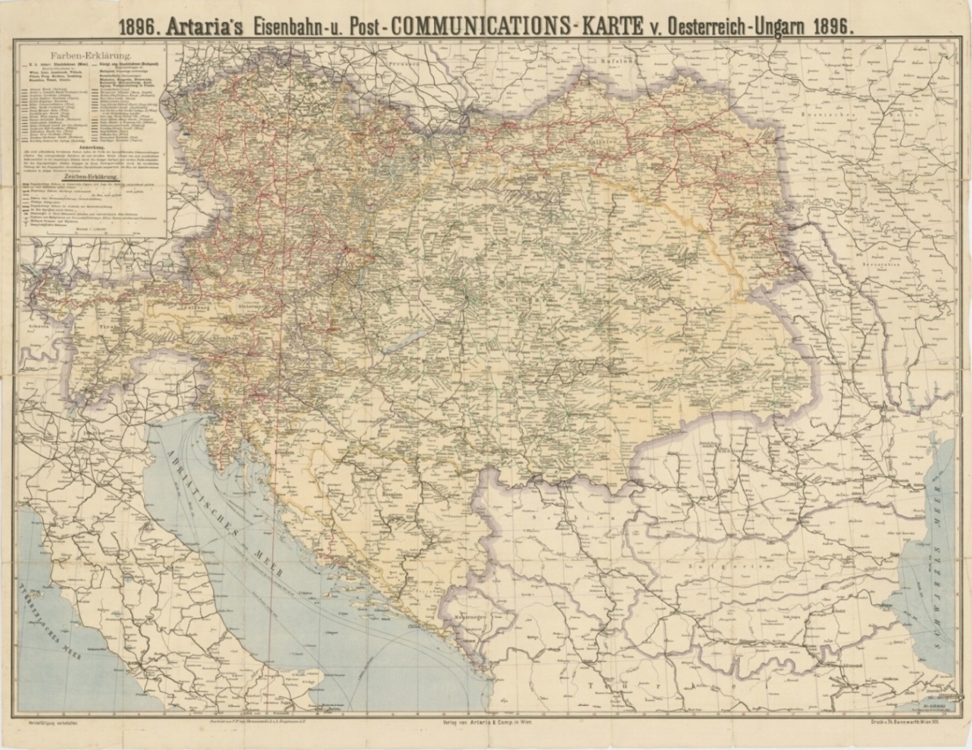 Náhledový obrázek Mapa železniční a poštovní sítě Rakousko-Uherska - mapa - 1