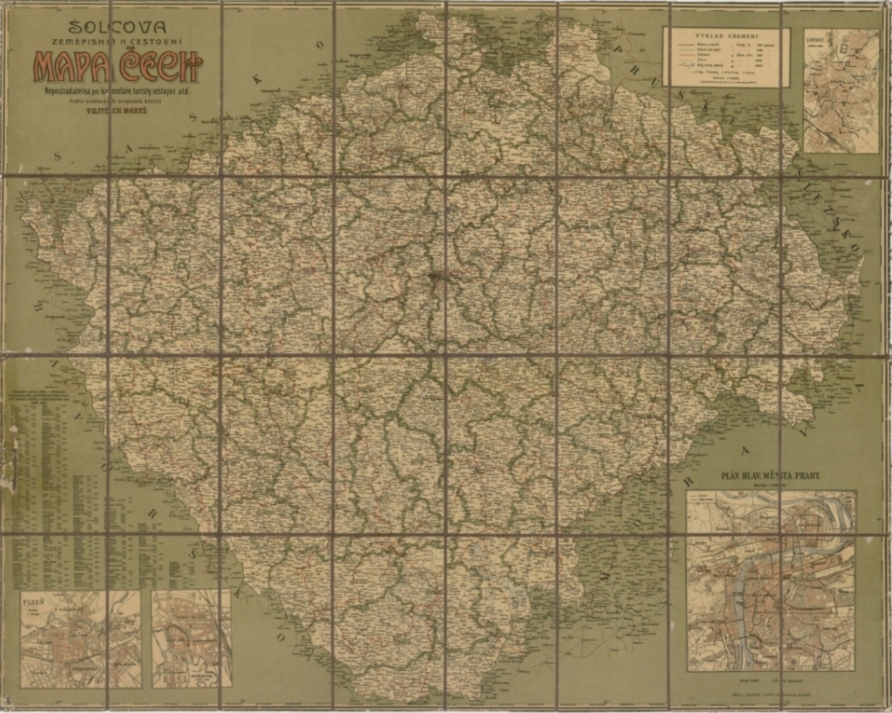 Náhledový obrázek Šolcova zeměpisná a cestovní mapa Čech - mapa - 1