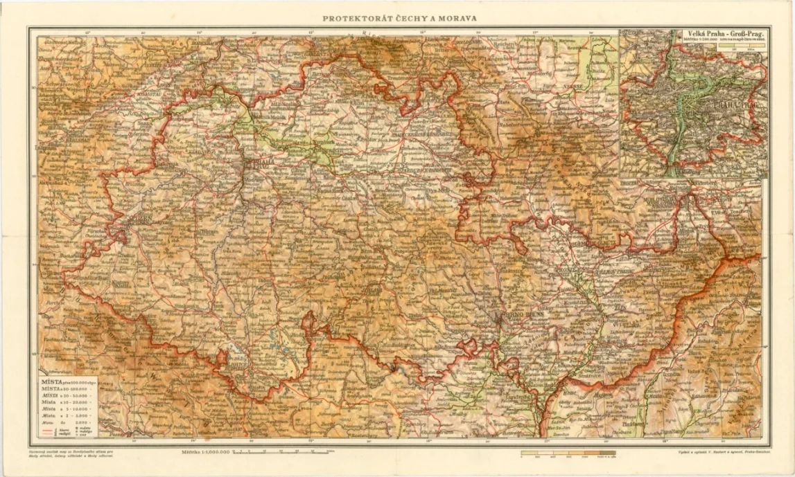 Obrázek Protektorát Čechy a Morava - mapa