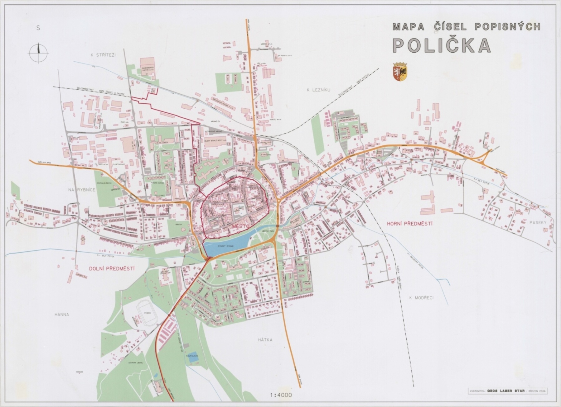 Náhledový obrázek Polička - mapa čísel popisných - mapa - 4