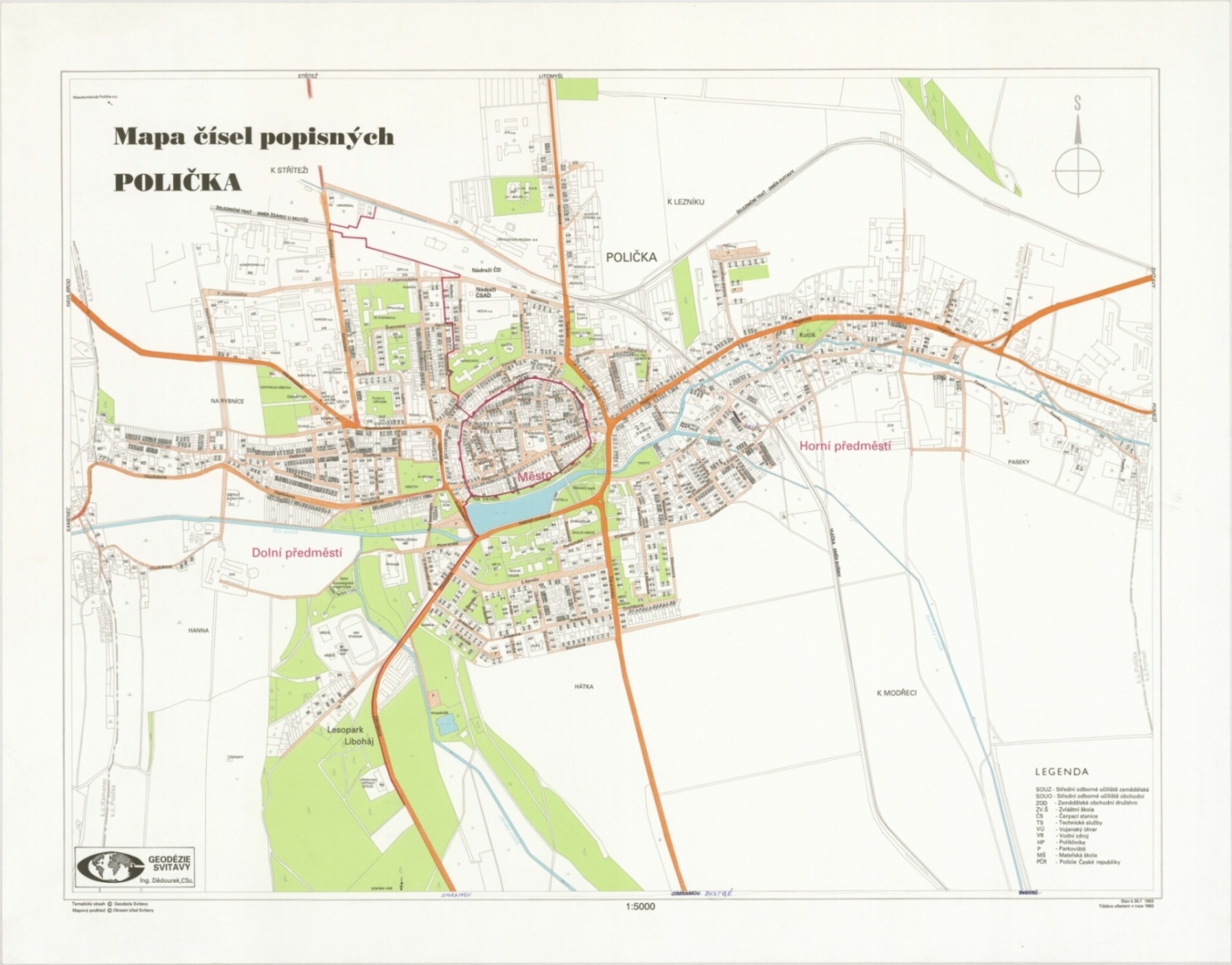 Náhledový obrázek Polička - mapa čísel popisných - mapa - 2