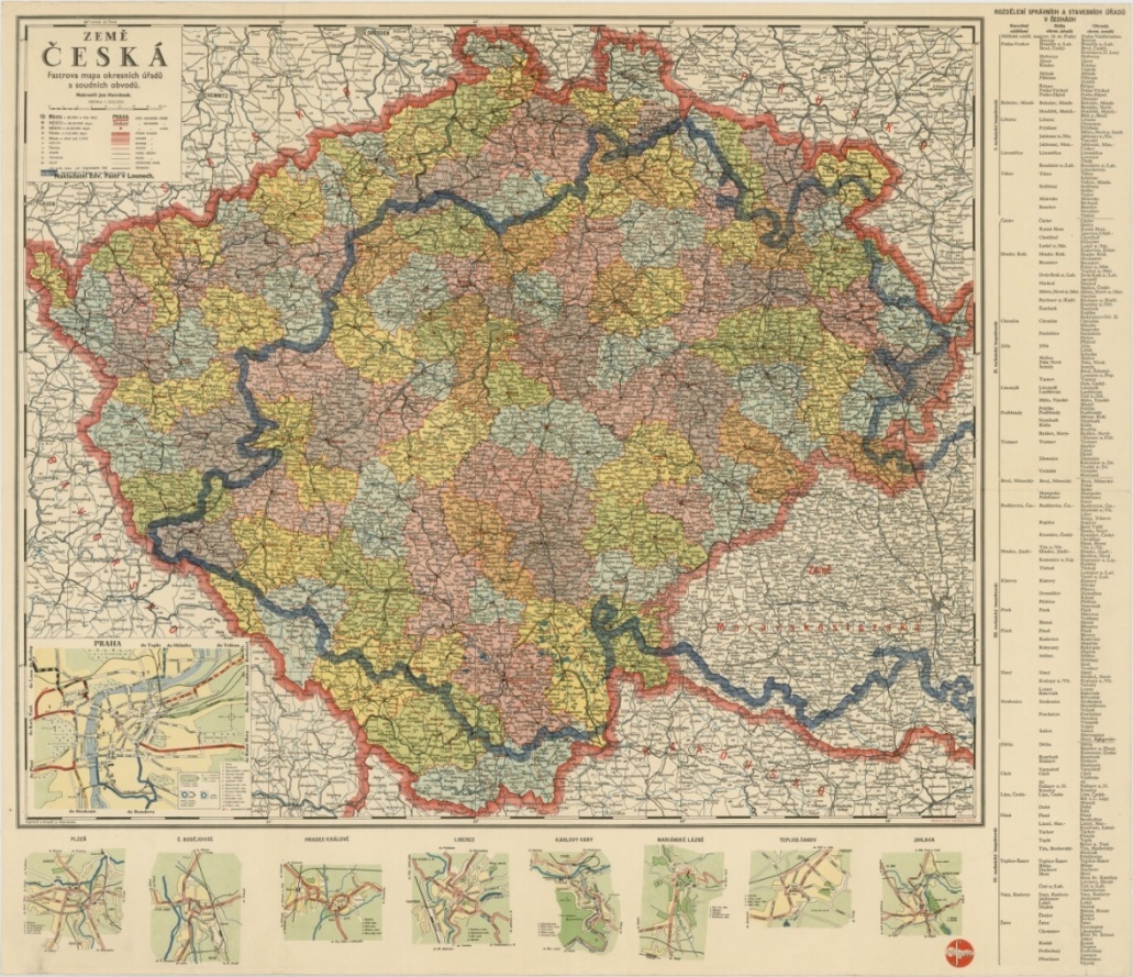 Náhledový obrázek Čechy okresní úřady a soudní obvody - Mapa - 1