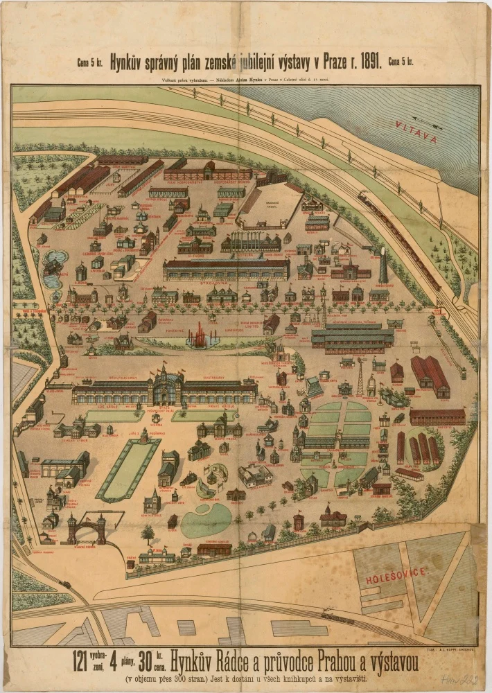 Obrázek Praha Hynkův správný plán zemské jubilejní výstavy v r. 1891 - plán