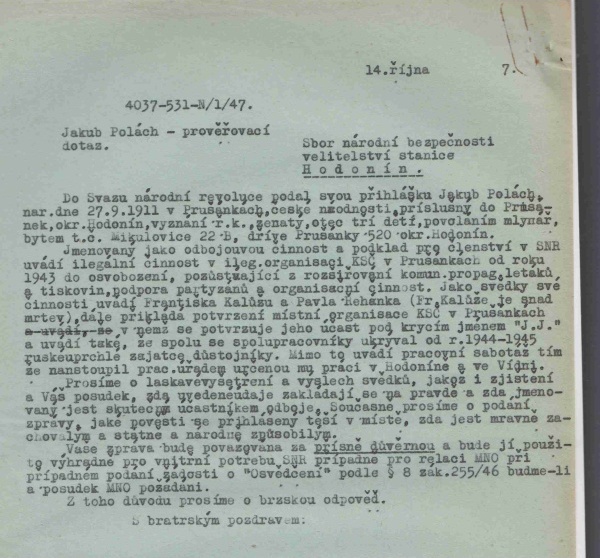 Náhledový obrázek Dotazník o odbojové činnosti - 1