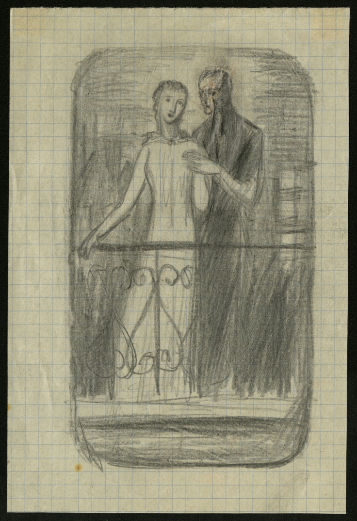 Náhledový obrázek Studie k ilustraci - Manželství herce Antonína - 1