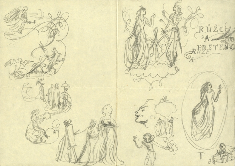 Náhledový obrázek Studie k ilustracím - Růže a prsten - 1