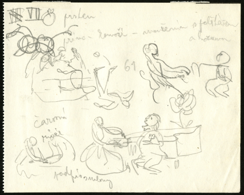 Náhledový obrázek Studie k ilustracím - Růže a prsten - 1