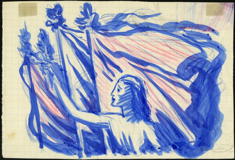 Náhledový obrázek Studie k ilustraci pro přebal - Korouhev práce - 1