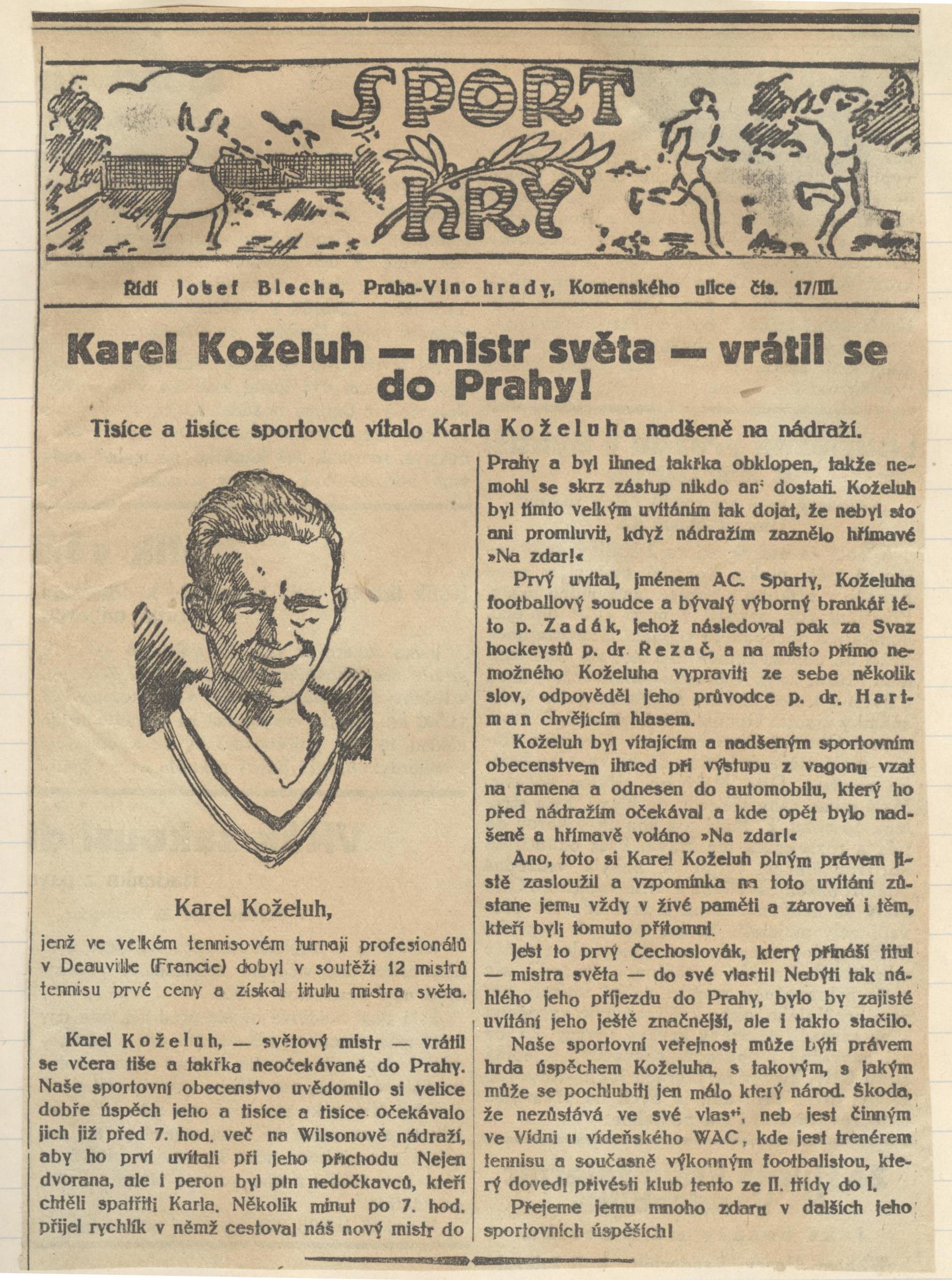 Náhledový obrázek Karel Koželuh mistrem světa v tenisu - 2
