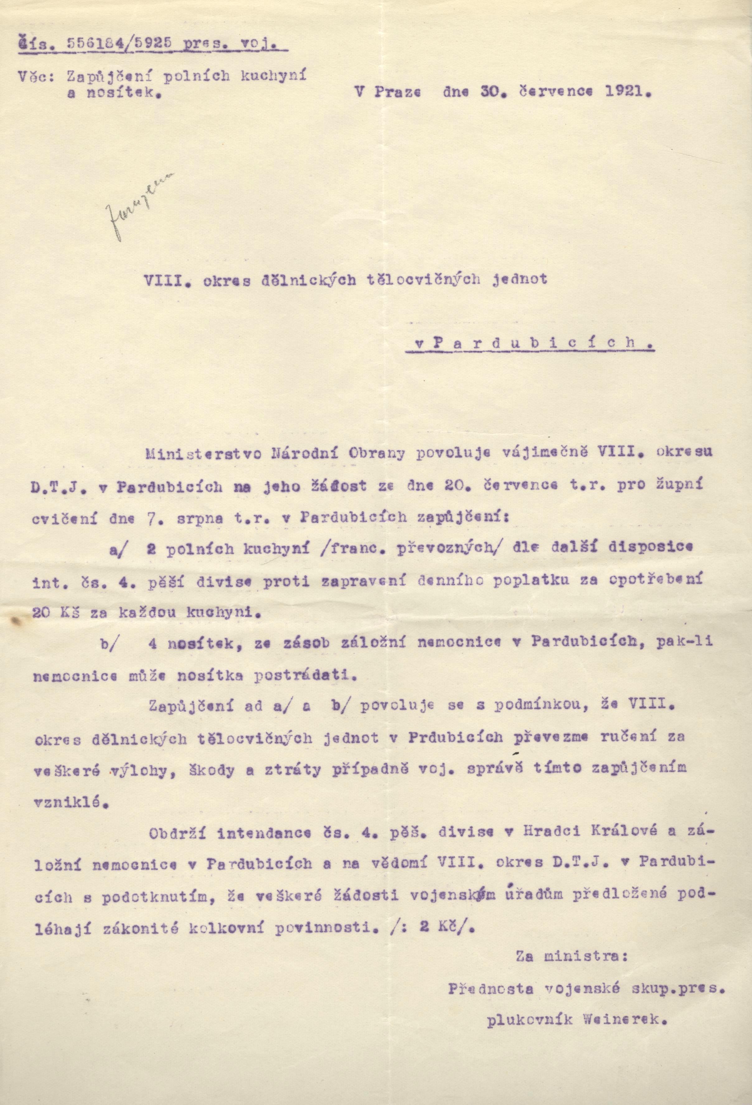 Náhledový obrázek Povolení zápůjčky polních kuchyní a nosítek pro župní cvičení - 1