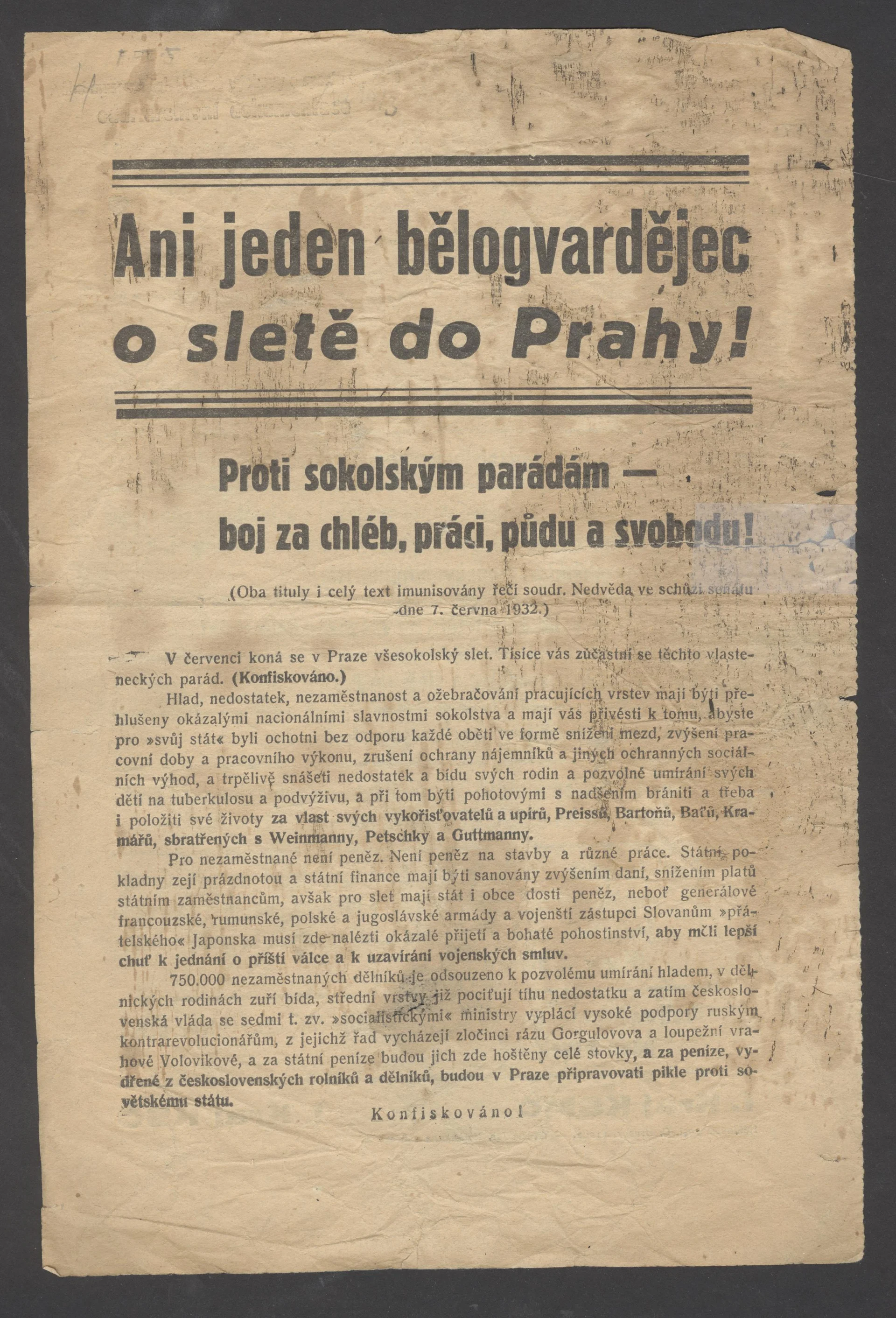 Náhledový obrázek předmětu Ani jeden bělogvardějec o sletě do Prahy!