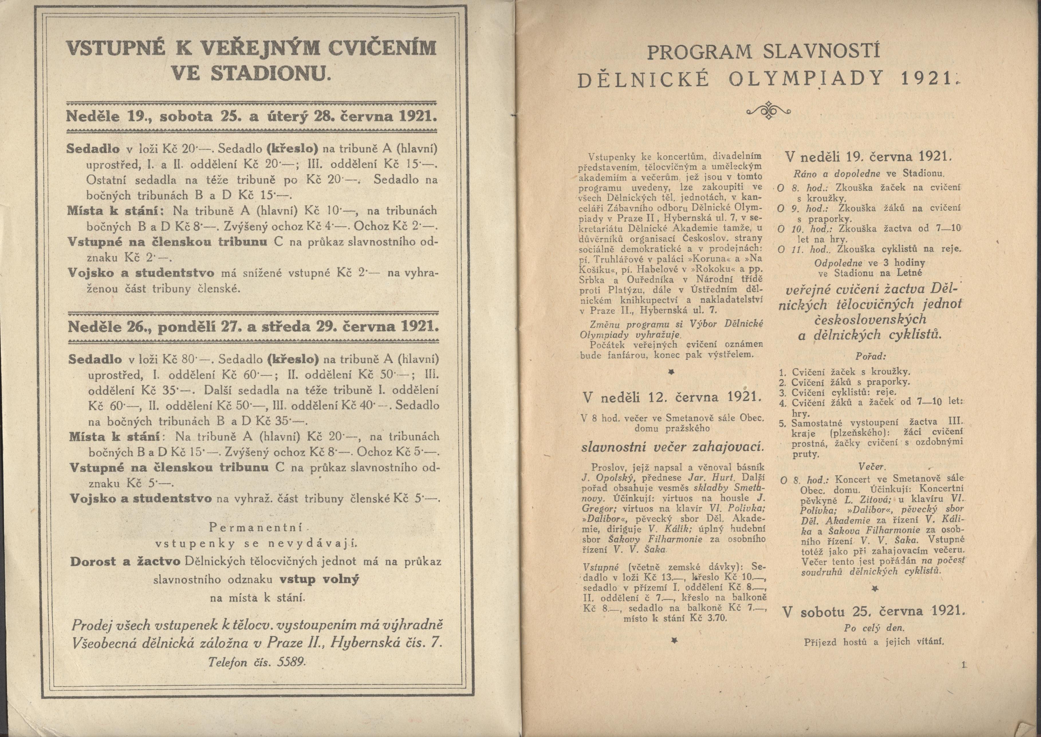 Náhledový obrázek Program I. Dělnické olympiády. Průvodce pražskými památnostmi a důležité pokyny - 1