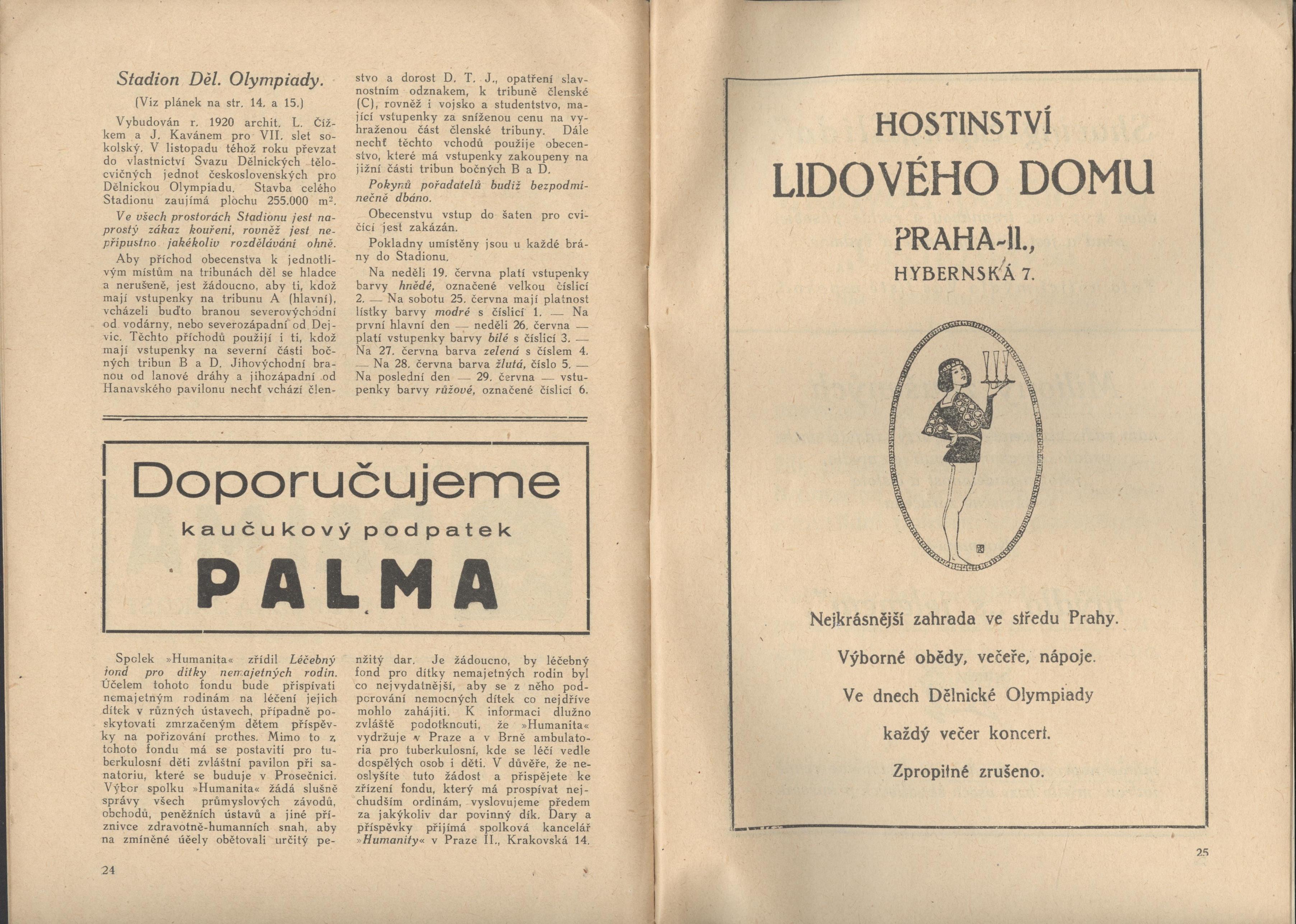 Náhledový obrázek Program I. Dělnické olympiády. Průvodce pražskými památnostmi a důležité pokyny - 7