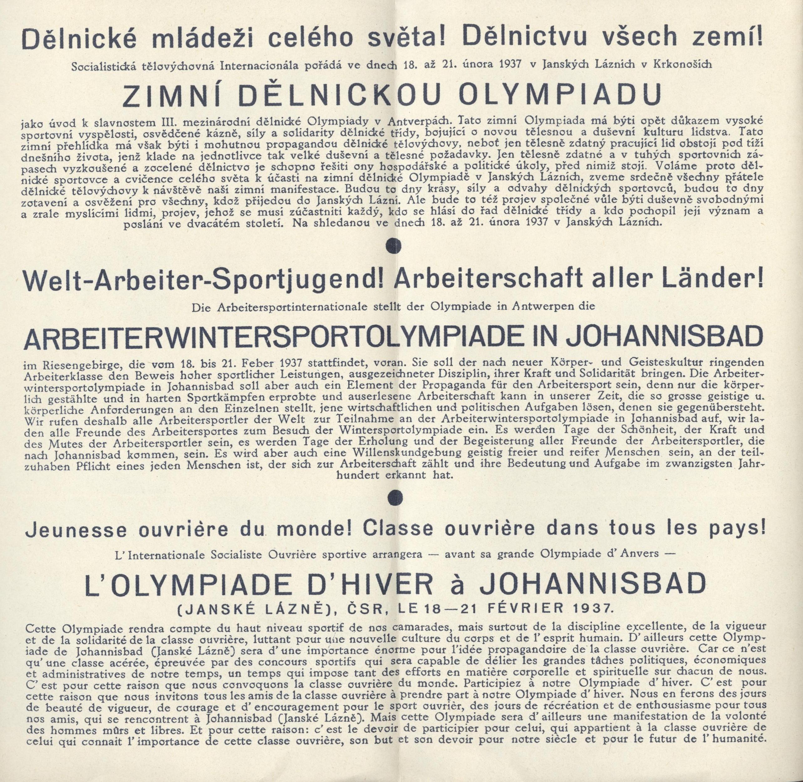Náhledový obrázek Zimní dělnická olympiáda 1937 - 1