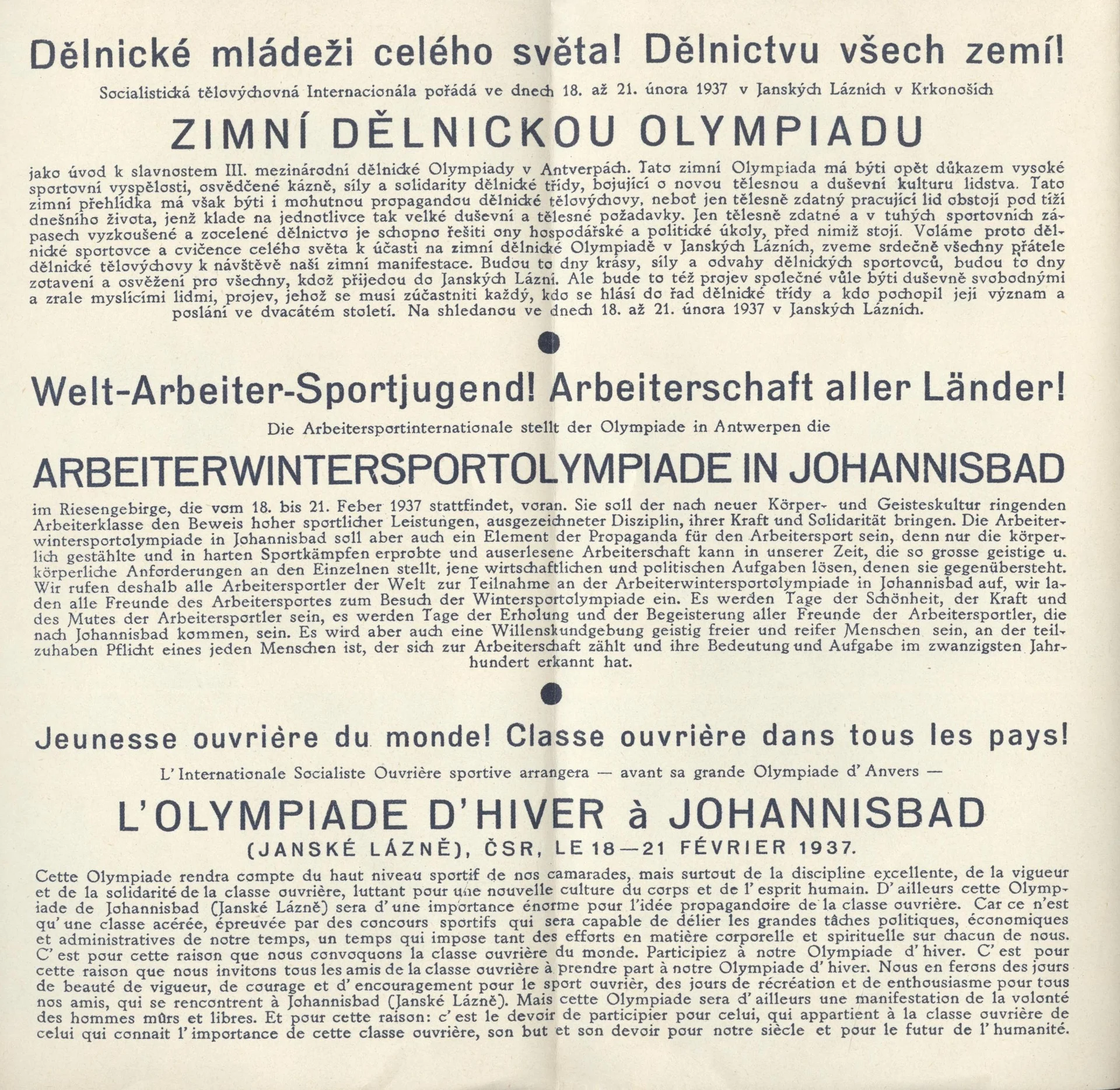 Obrázek Zimní dělnická olympiáda 1937