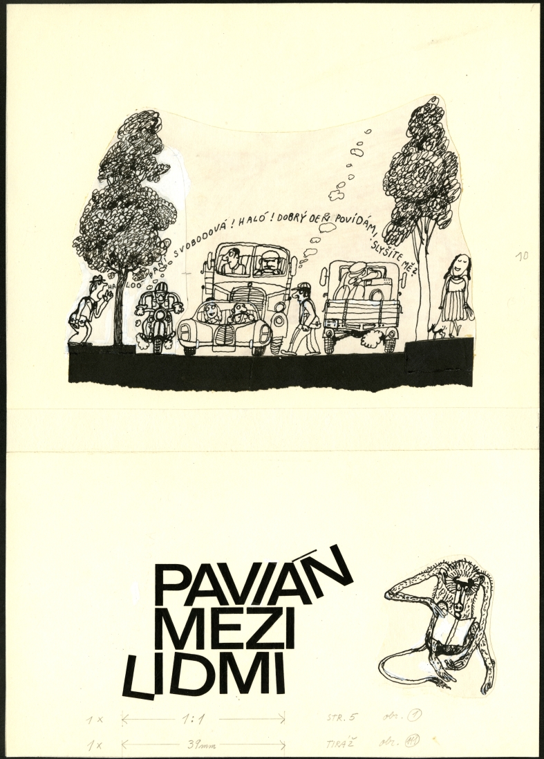 Náhledový obrázek Ilustrace a typografie - Pavián mezi lidmi - 1