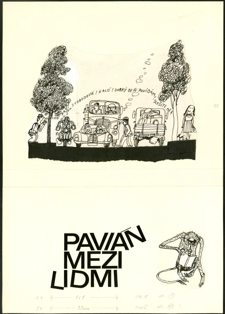 Obrázek Ilustrace a typografie - Pavián mezi lidmi