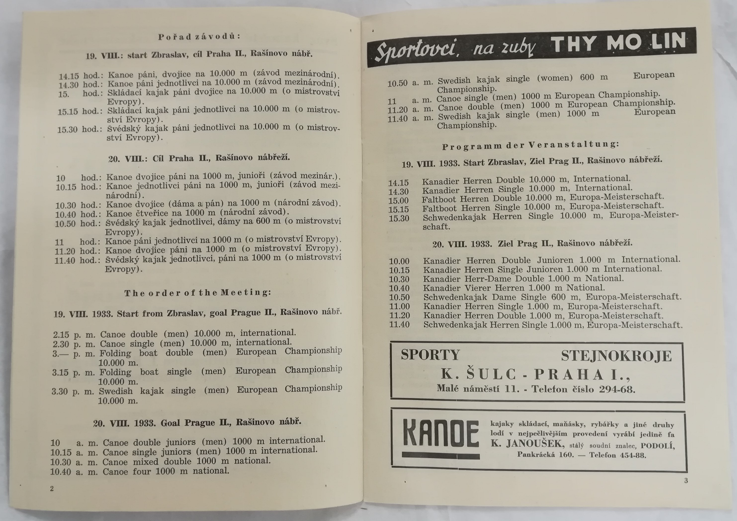 Náhledový obrázek První mistrovství Evropy v kajaku a kanoi. Praha 1933 - 3