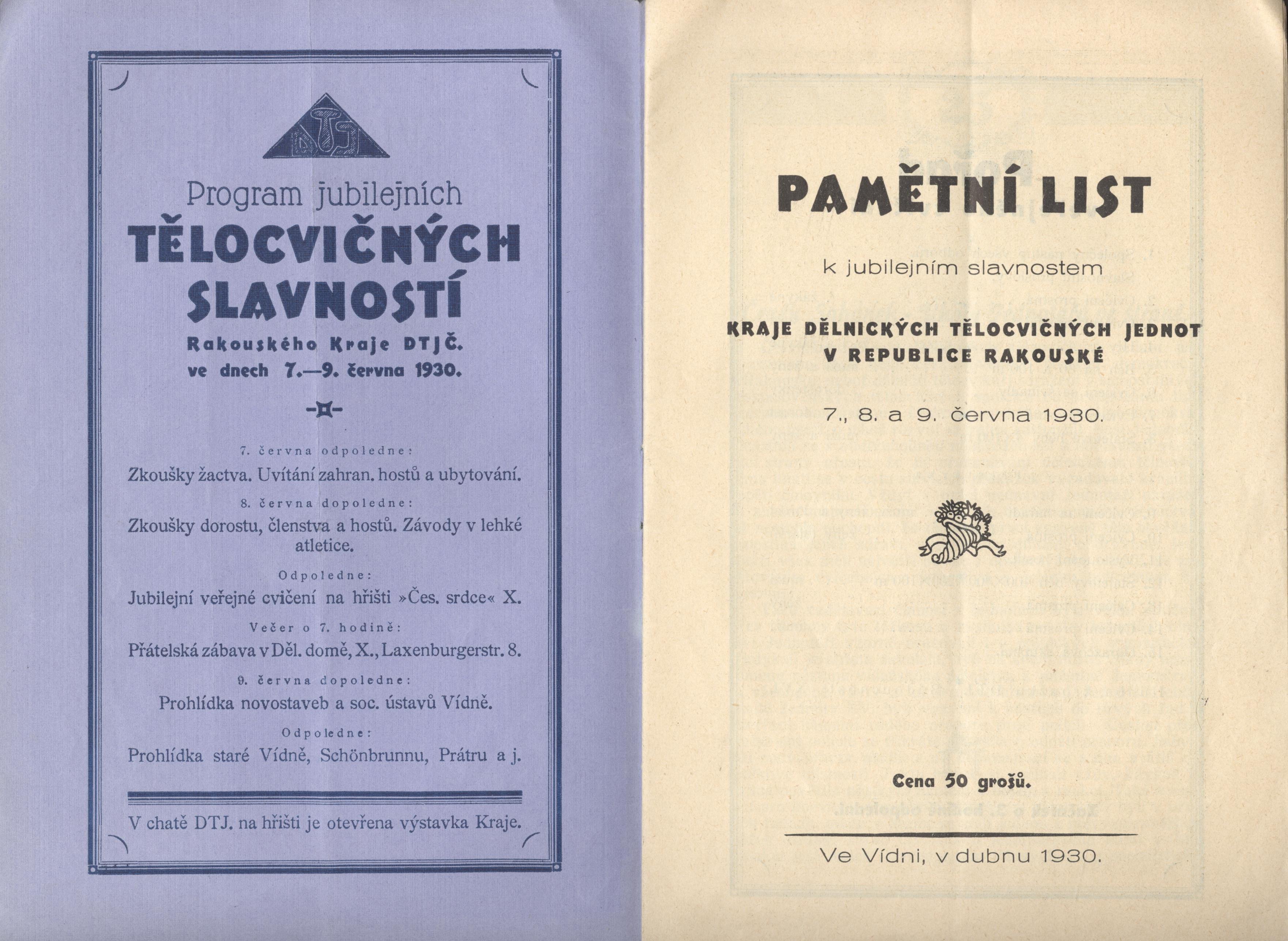 Náhledový obrázek Pamětní list k jubilejním slavnostem kraje DTJ v republice Rakouské - 2