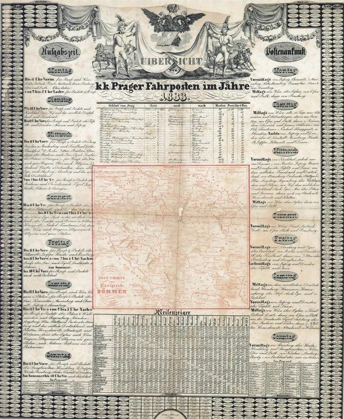 Náhledový obrázek předmětu Jízdní řád „Uibersicht der k.k. Prager Fahrposten... im Jahre 1831“
